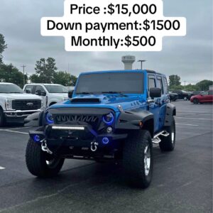 2015 Jeep Wrangler Unlimited Sahara in stunning Hydro Blue Pearl! It comes with black leather seats, 4X4